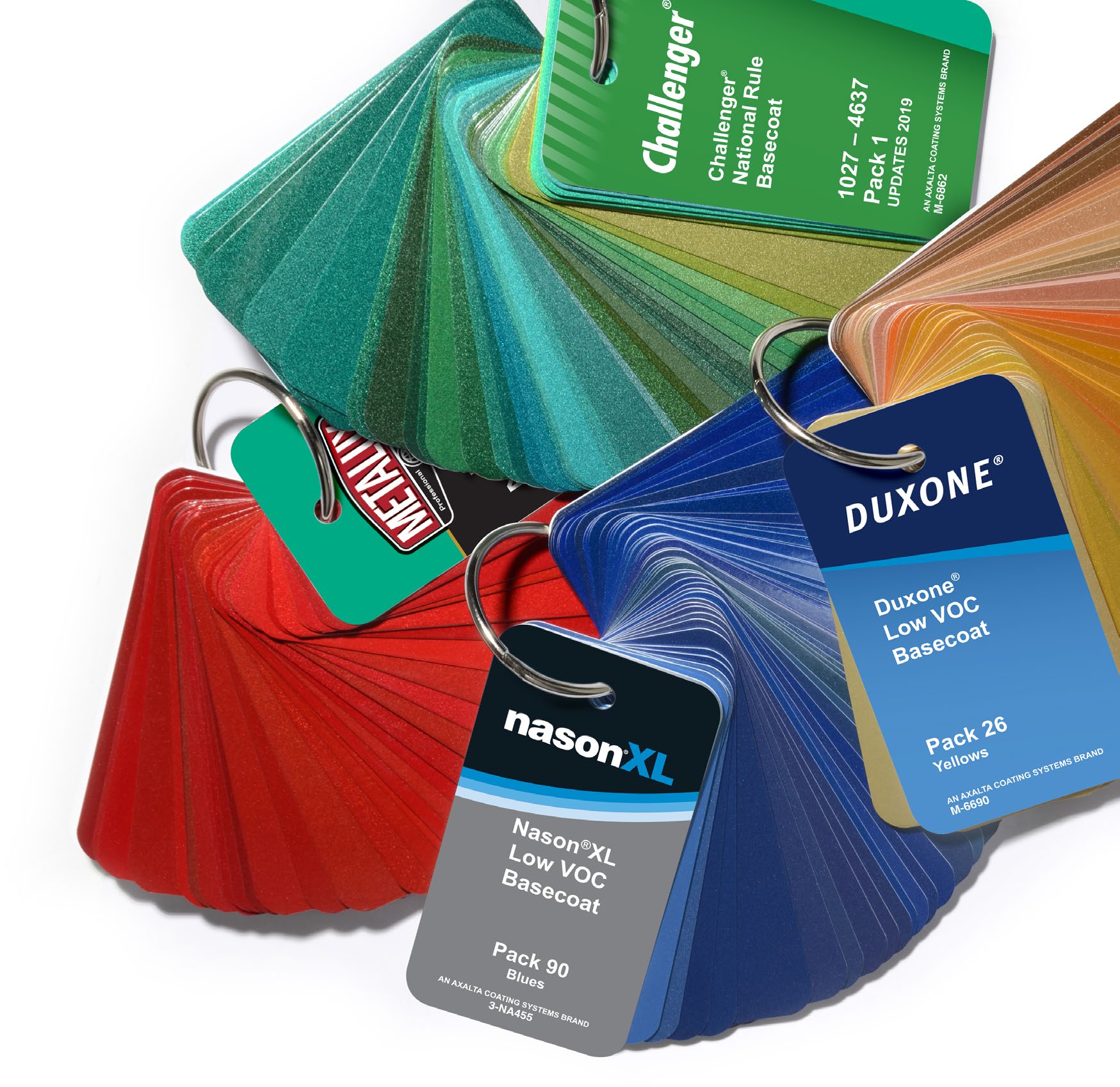 Branded color fan decks from several refinish paint systems